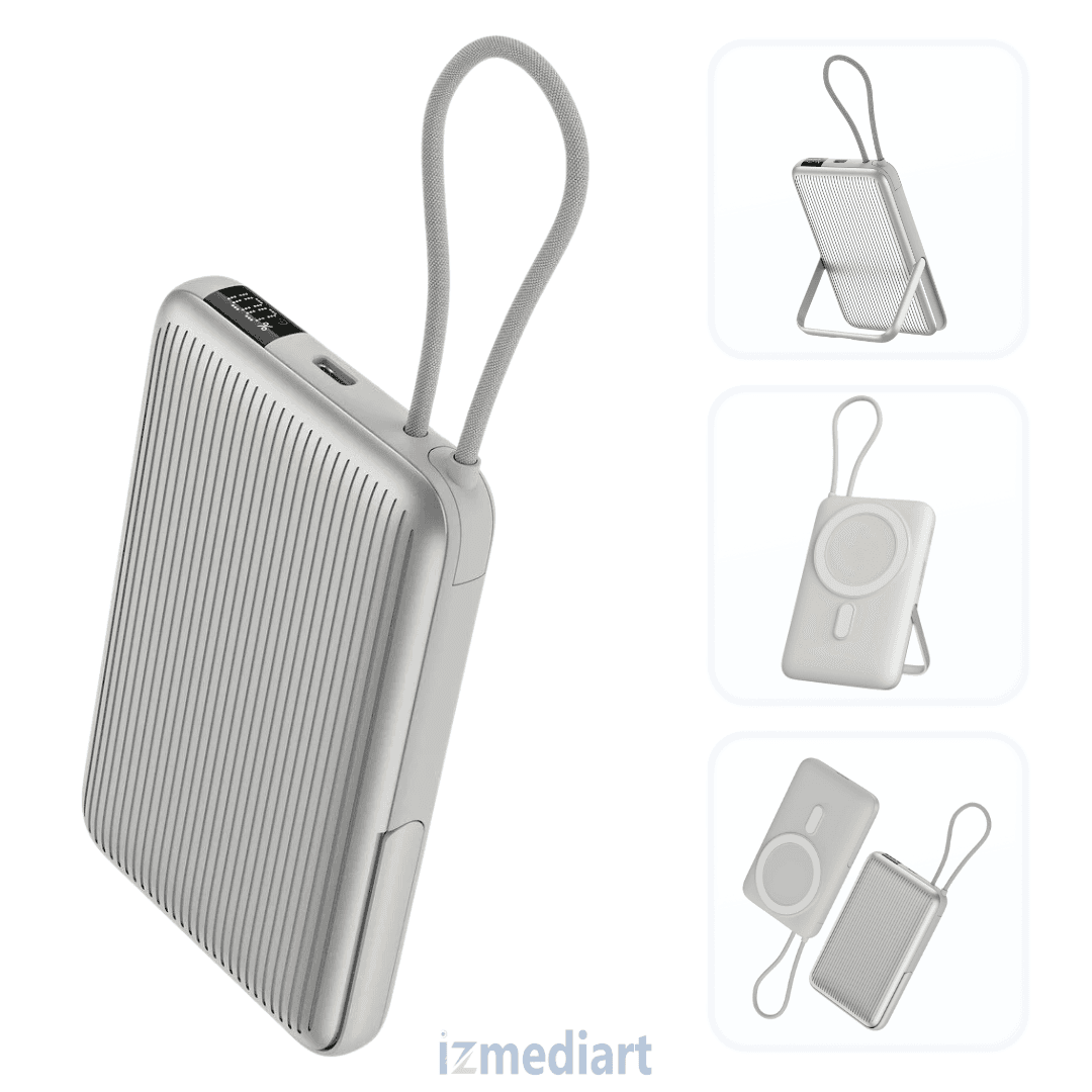 10,000mAh 22.5W MagSafe Wireless Power Bank with Built-in USB-C Cable & Stand