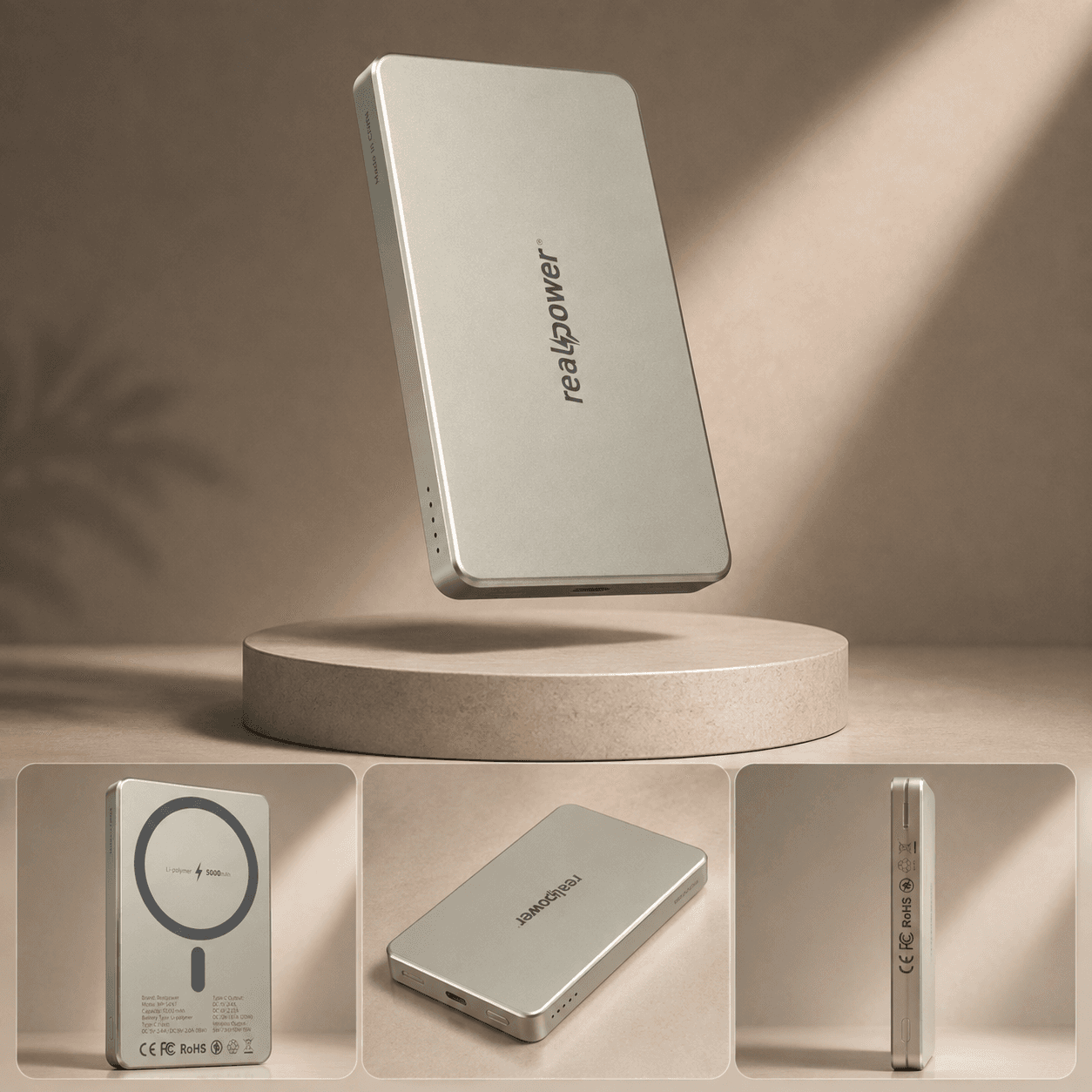 R Mag Air 5000mAh MagSafe Power Bank – 20W Fast Charging with Charging Cable | Aluminum Gray