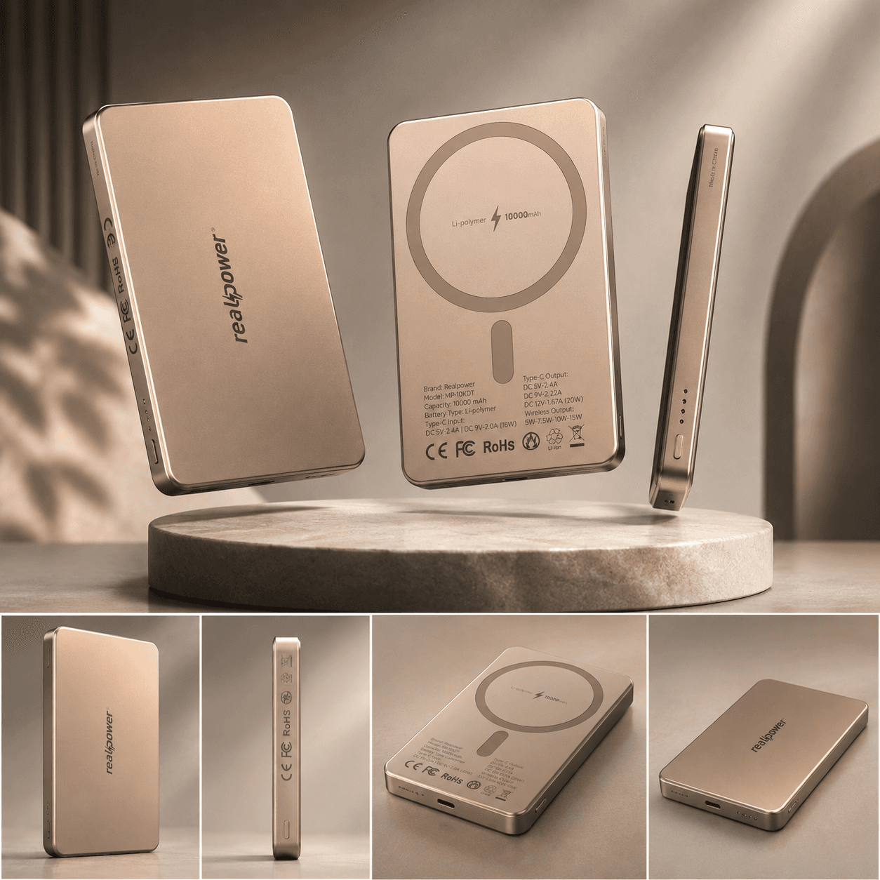 10,000mAh MagSafe Magnetic Power Bank – 20W Fast Charging | Natural Titanium with Protective Case & Cable Set