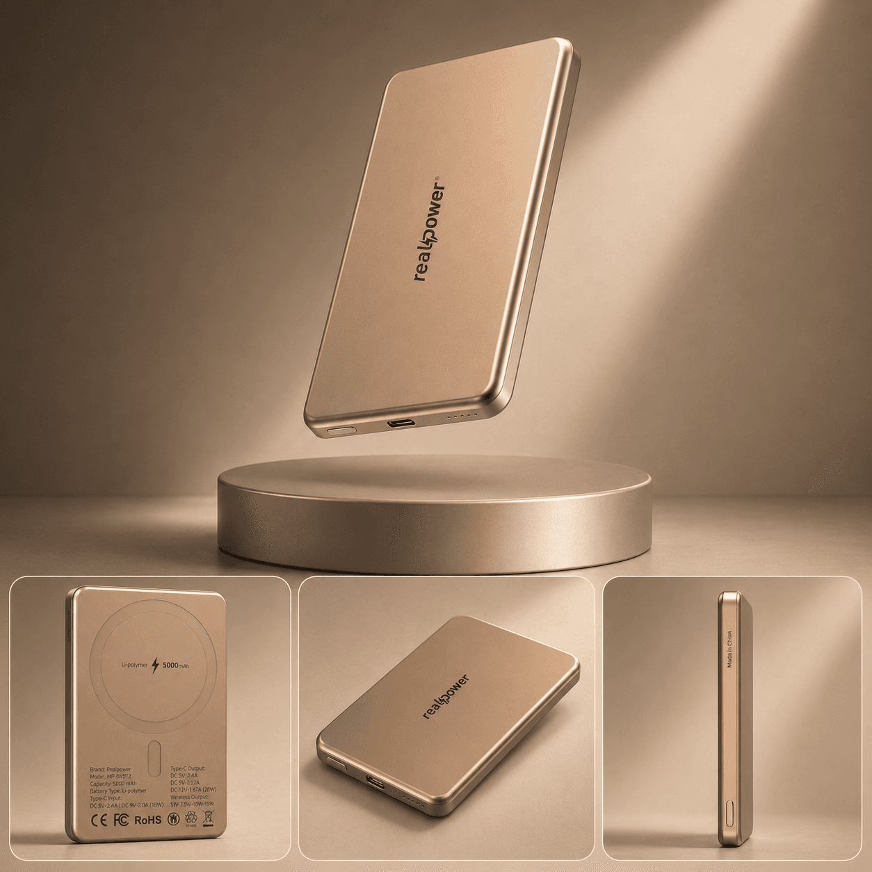 R Mag Slim 5000mAh MagSafe Power Bank – 20W Fast Charging with Charging Cable | Desert Titanium