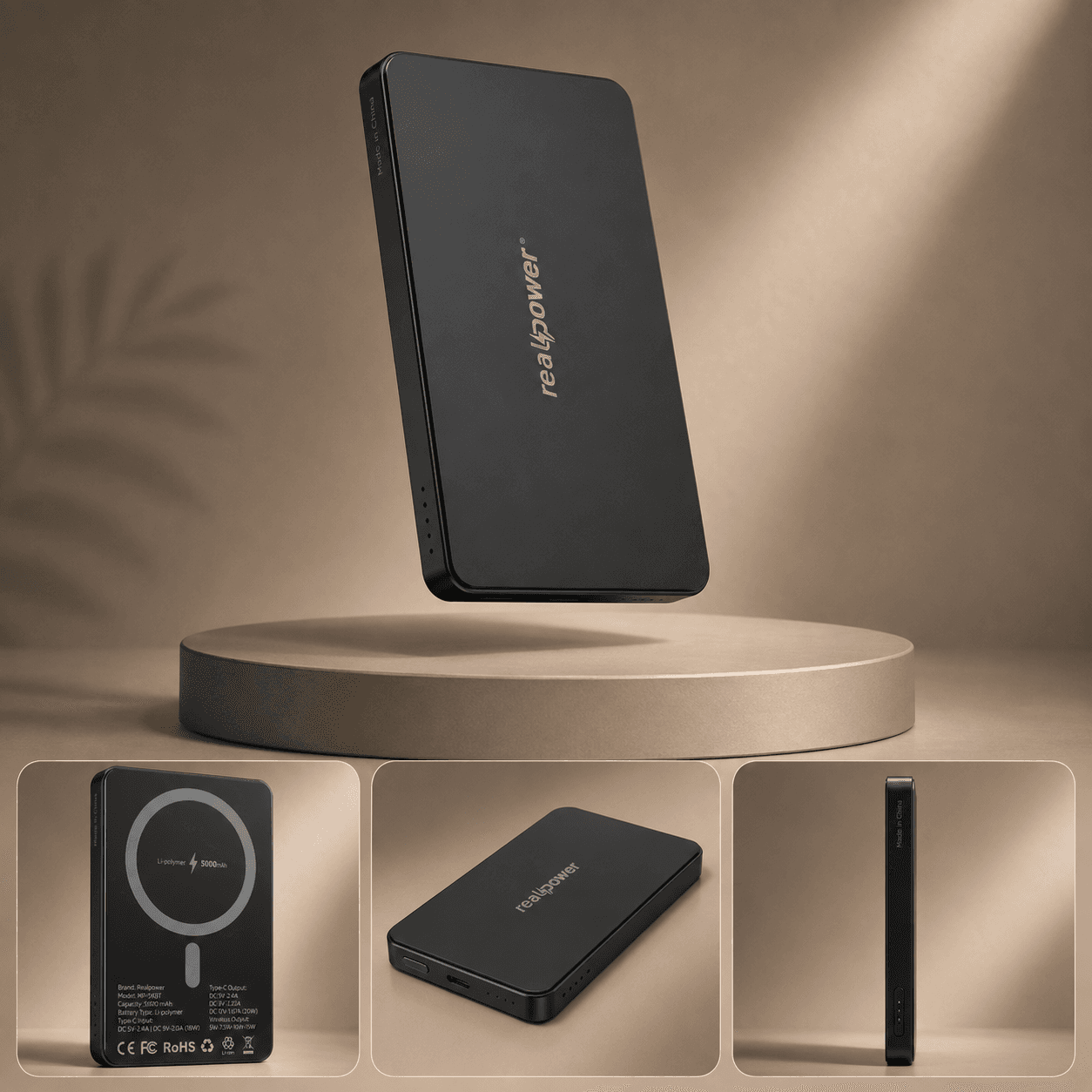 R Mag Air 5000mAh MagSafe Power Bank – 20W Fast Charging with Charging Cable | Blackk