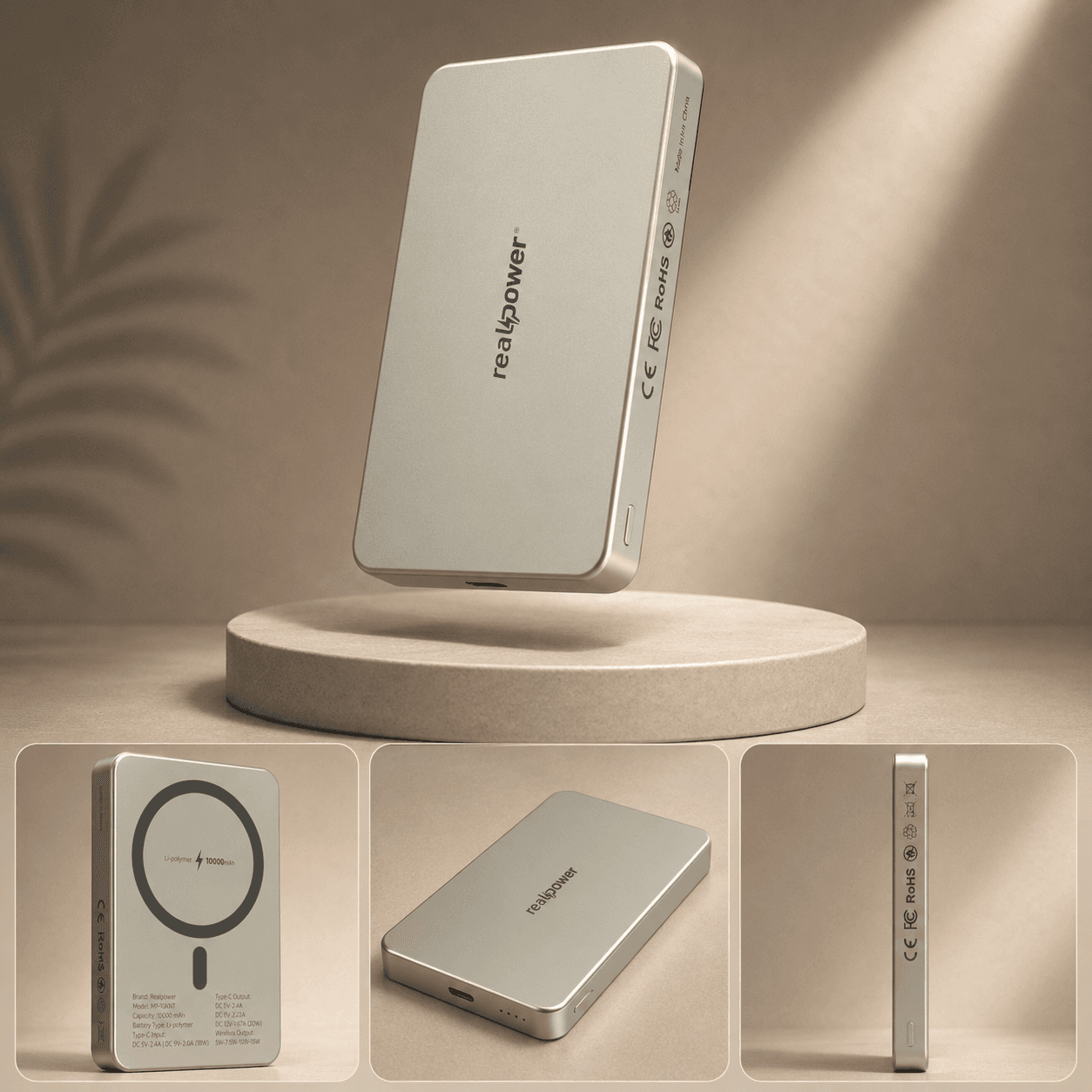 10,000mAh MagSafe Magnetic Power Bank – 20W Fast Charging | Natural Titanium with Protective Case & Cable Set